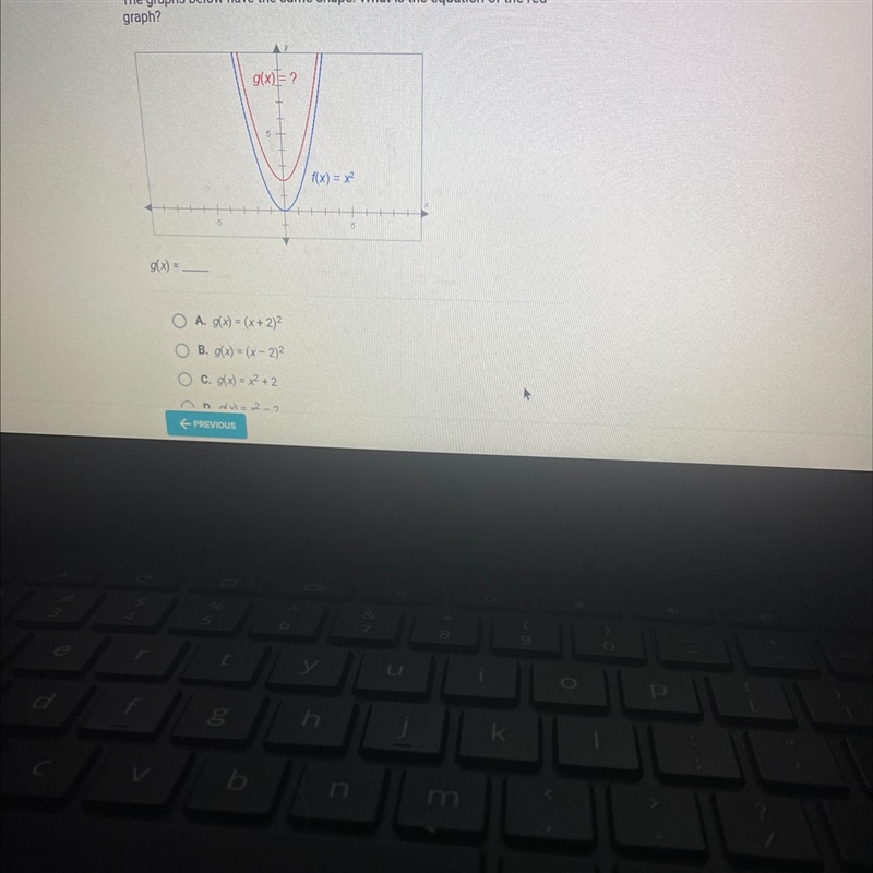 The graphs below have the same shape. What is the equation of the red graph-example-1