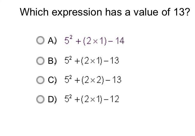 What expression has a value of 13?-example-1