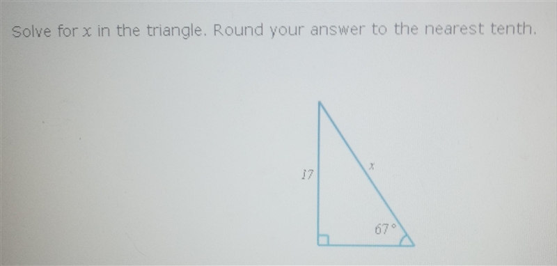 Solve for x in the triangle. Round your answer to the nearest tenth ​-example-1