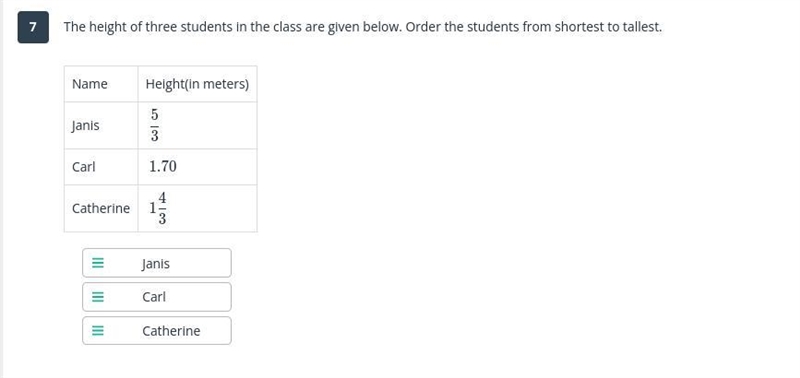 The height of three students in the class are given below. Order the students from-example-1