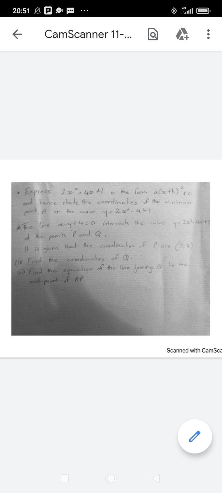 the work out to the line x-y+4=0 intersects the curve y=2x^2-4x+1 at points p and-example-1