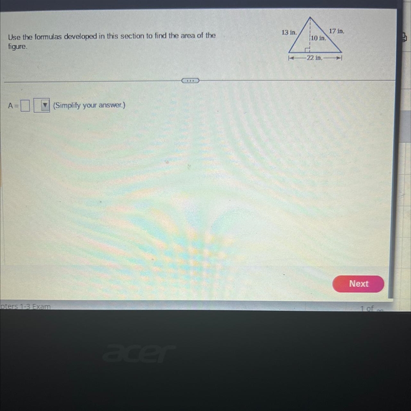 K- Use the formulas developed in this section to find the area of the figure. (Simplity-example-1