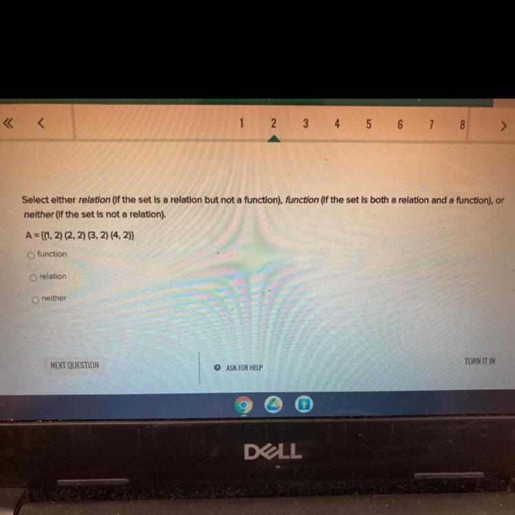 Select either relation (if the set is a relation but not a function), function (if-example-1