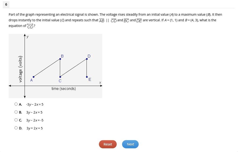 A. -3y − 2x = 5 B. 3y − 2x = 5 C. 3y − 2x = -5 D. 3y + 2x = 5-example-1