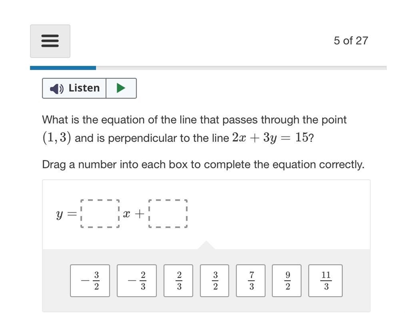 What is the equation of the line that passes through the point (1, 3) and is perpendicular-example-1