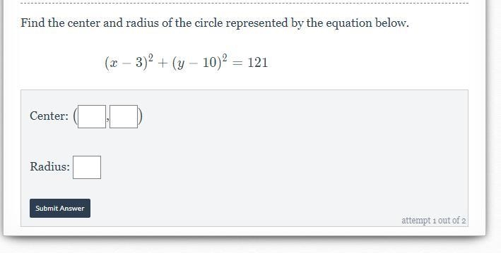 Find the center and radius of the circle represented by the equation below.-example-1