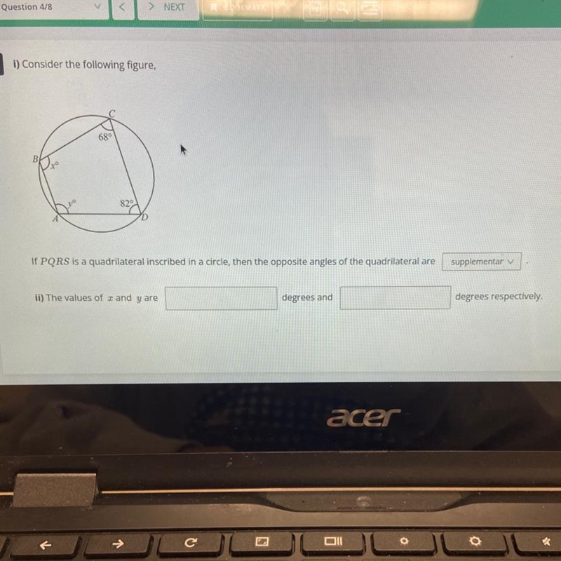 HELP PLEASEEEE!!!! If PQRS is a quadrilateral inscribed in a circle then the opposite-example-1