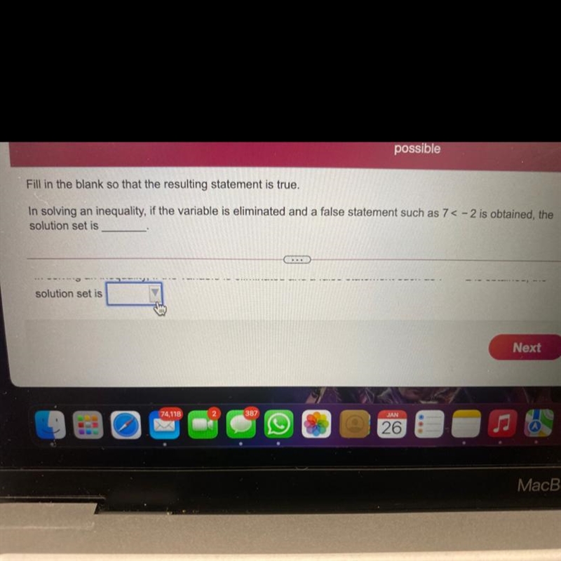 In solving any inequality if the variable is eliminated and a false statement such-example-1