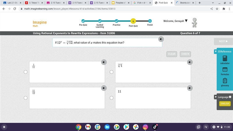 If 12x=12−−√11, what value of x makes this equation true?-example-1