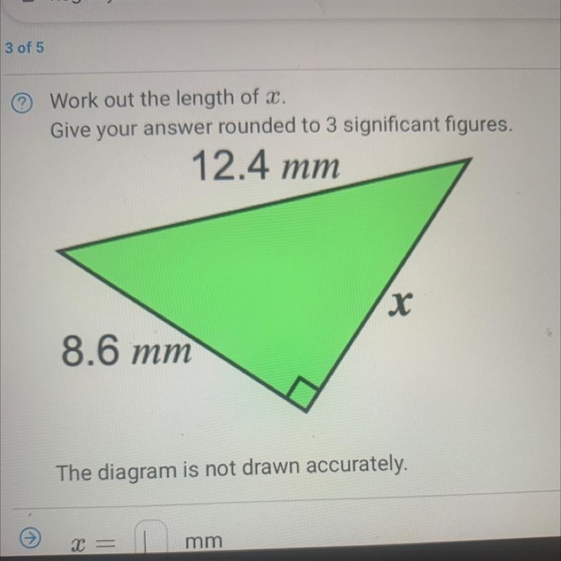 O Work out the length of x. Give your answer rounded to 3 significant figures. 12.4 mm-example-1