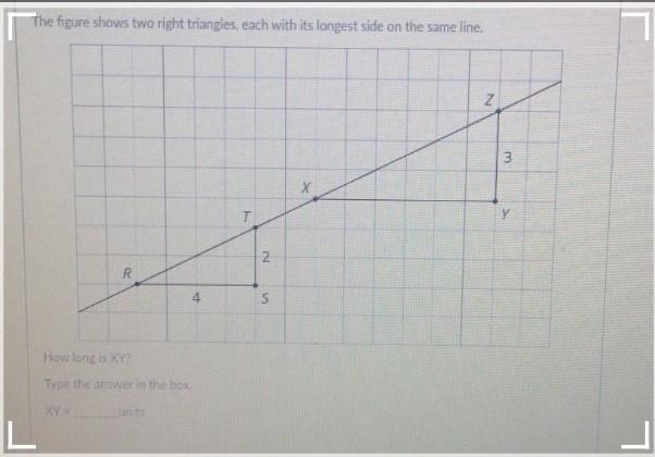 The figure shows two right triangles, each with its longest side on the same line-example-1