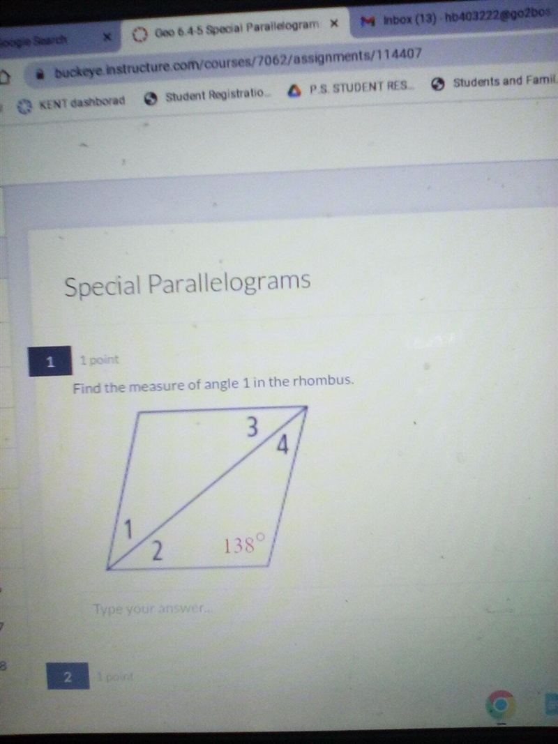 Please help! Find the measure of angle 1in the rhombus-example-1