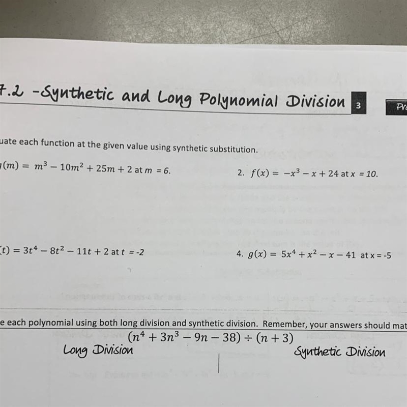 Evaluate each function at the given value using synthetic substitution 1-4-example-1