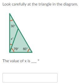 Look carefully at the triangle in the diagram. The value of x is ___ °-example-1