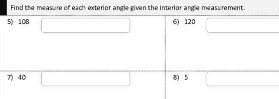 Find the measure of each interior angle given the interior angle measurement.-example-1