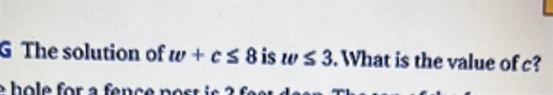 The solution of w + c < 8 is w < 3. What is the value of c?-example-1