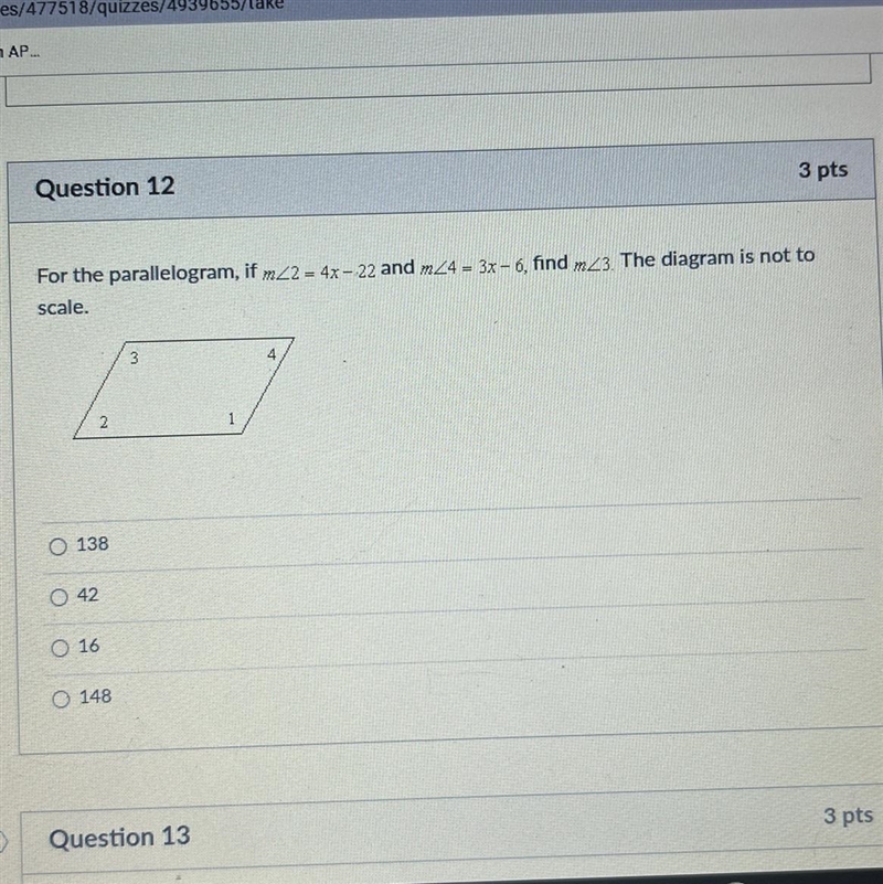 For the parallelogram, if m22 - 4x -22 and m<4 - 3x - 6, find m23 The diagram is-example-1