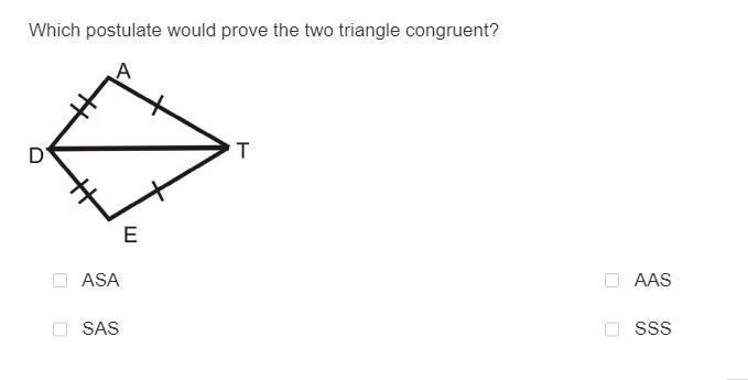 Which postulate proves the two triangles congruent? A. SSS B. SAS C. ASA D. AAS-example-1