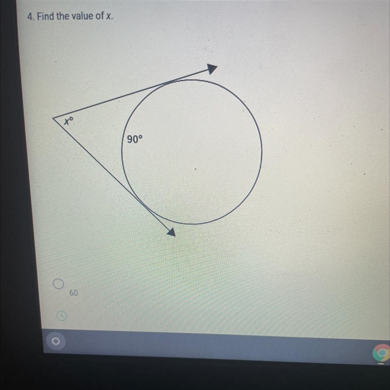 4. Find the value of x. to 90°-example-1