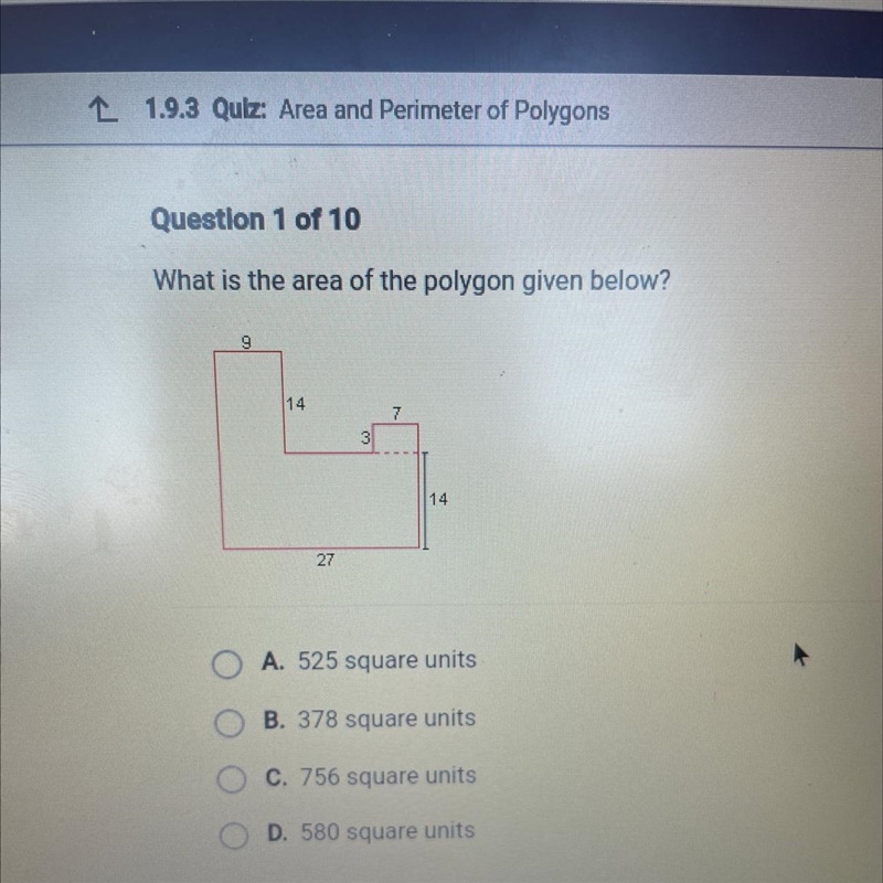 What is the area of the polygon given below? 14 7 14 27-example-1