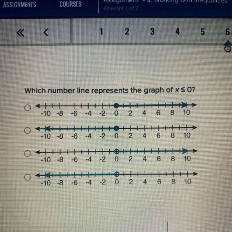 Which number line represents the graph of xs 0?-example-1