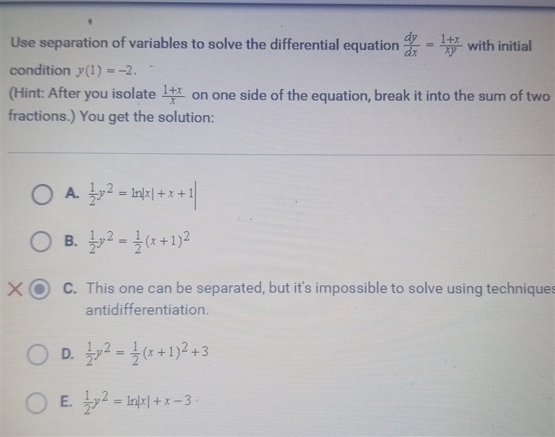 Use separation of variables to solve the differential equation with initial condition-example-1