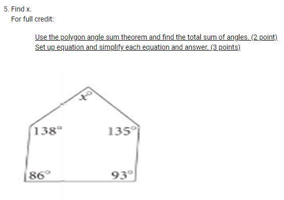 Polygon angle sum theorem, solve for many points.-example-1