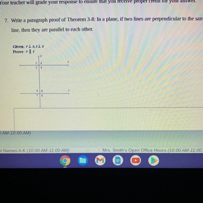 (30 points) 7. Write a paragraph proof of Theorem 3-8: In a plane, if two lines are-example-1