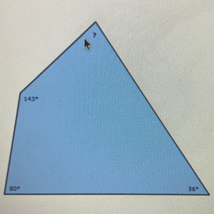 Find the measurement of the missing angle of this quadrilateral.-example-1