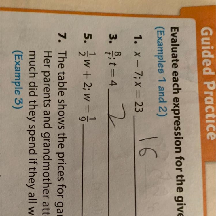 5. 1/2 w + 2; w = 1/9 = ?-example-1