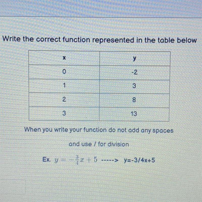 Write the correct function represented in the table below HELP ASAP-example-1