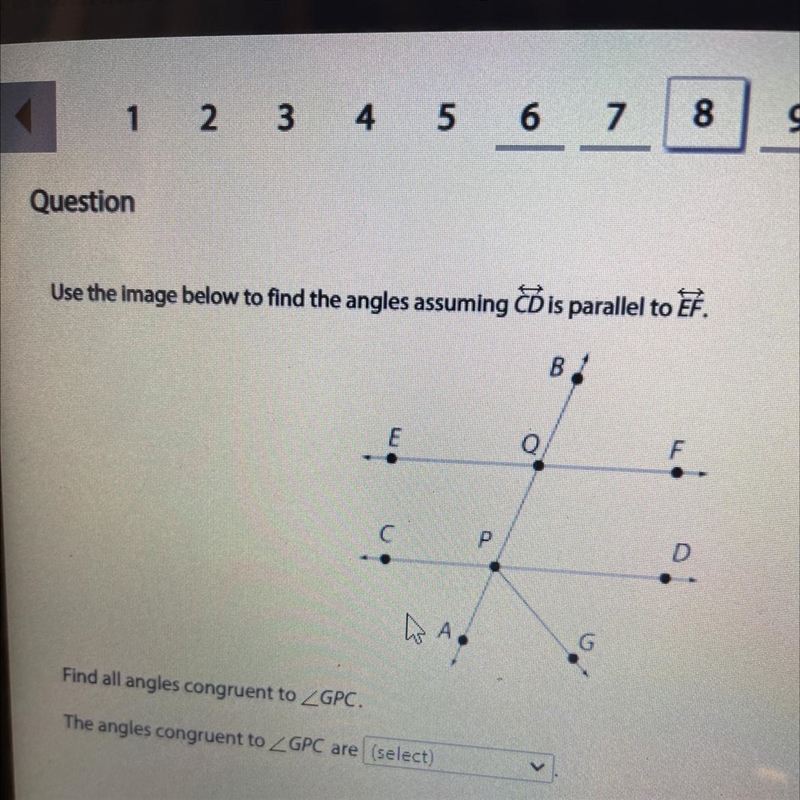 Use the image below to find the angles assuming is parallel to F. 81 W E Q F C P Find-example-1