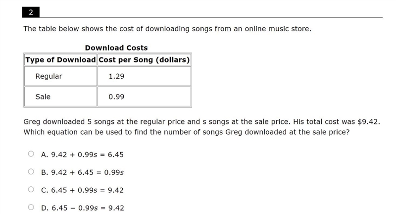 The table below shows the cost of downloading songs from an online music store.-example-1