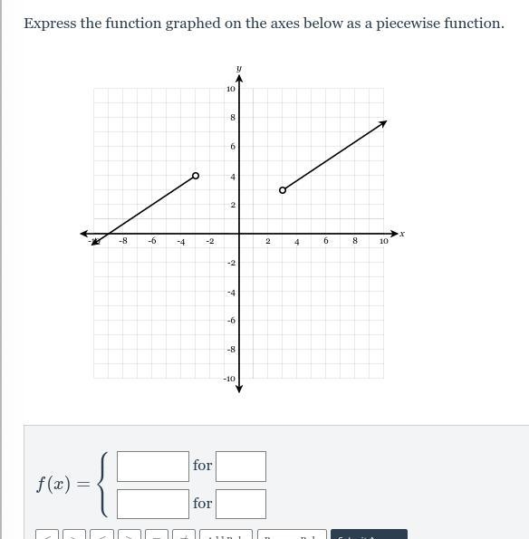 Please help!! Express the function graphed on the axes below as a piecewise function-example-1