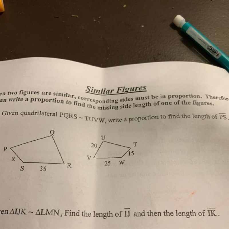 Need to write a proportion to find the length of PS-example-1