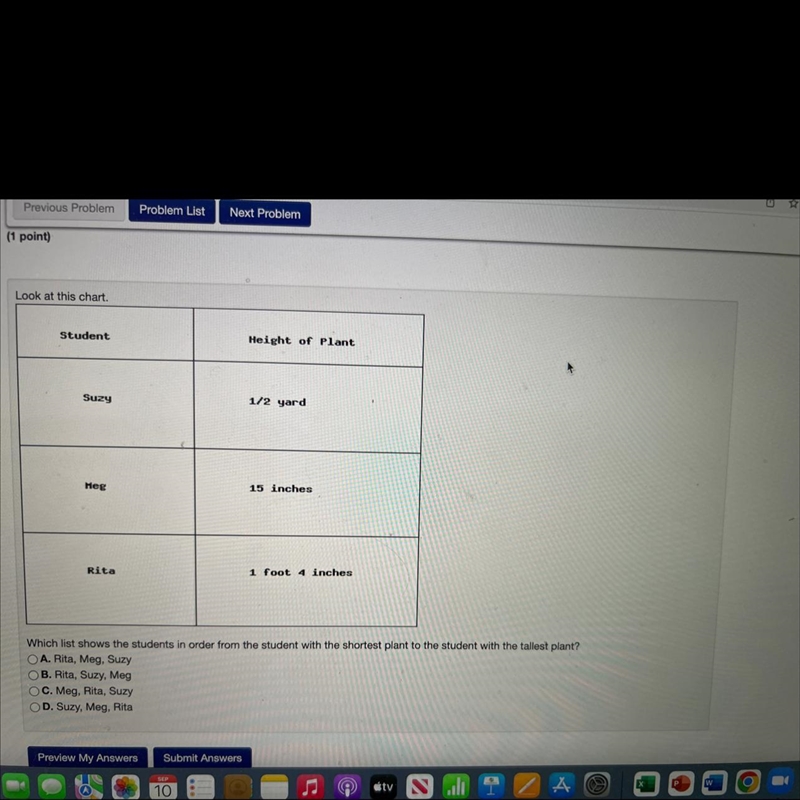 Which list shows the students in order from the student with the shortest plant to-example-1