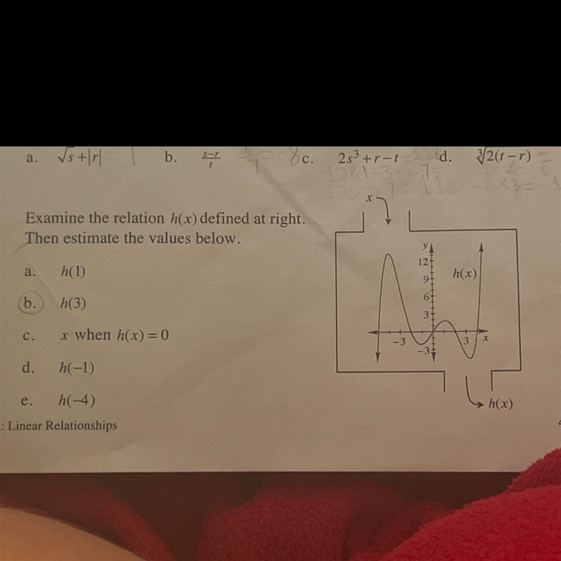 Examine the relation h(x) defined at right. Then estimate the values below. a. b. C-example-1