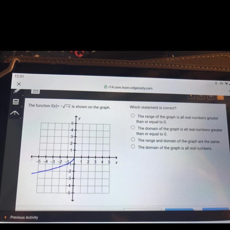 The function f(x)= -√√-x is shown on the graph. Which statement is correct? A) The-example-1