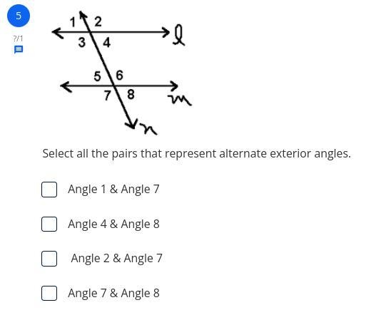 Select all the pairs that represent alternate exterior angles.-example-1