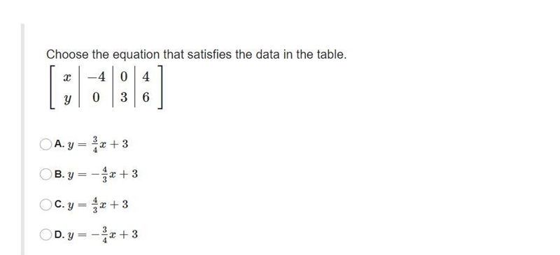 Choose the equation that satisfies the data in the table-example-1