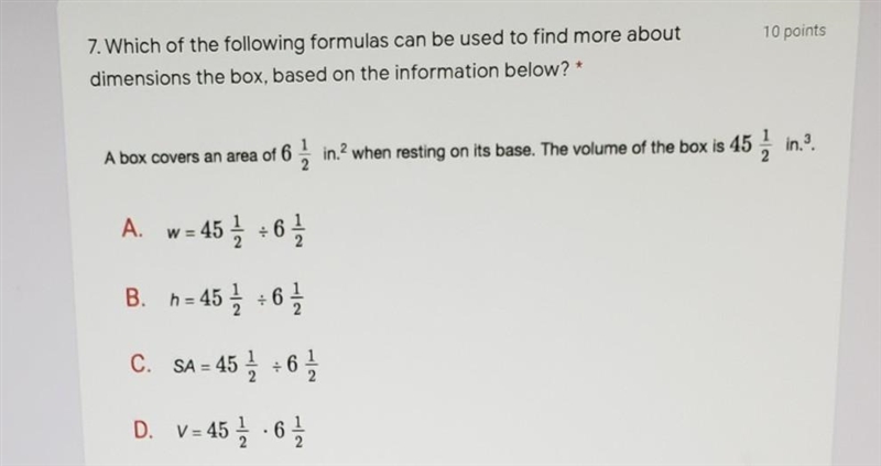 10 points 7. Which of the following formulas can be used to find more about dimensions-example-1