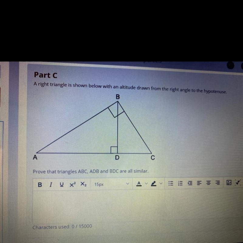 a right triangle is shown below with an altitude drawn from the right triangle to-example-1