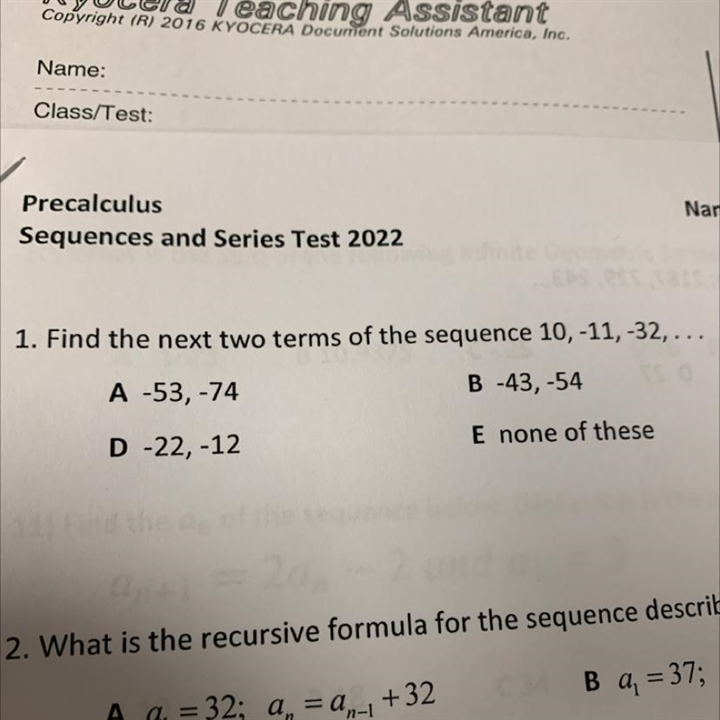 Find the next two terms of the sequence 10, -11, -32, .-example-1