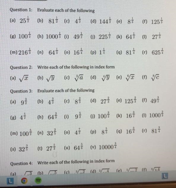 Question 2: Write each of the following in index form (a) √√ (b) √y (c) √ Va (d) √ (e-example-1