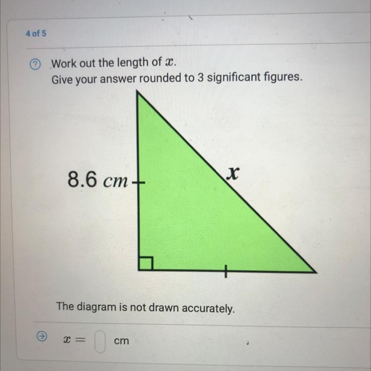 Work out the length of x. Give your answer rounded to 3 significant figures. 8.6 cm-example-1