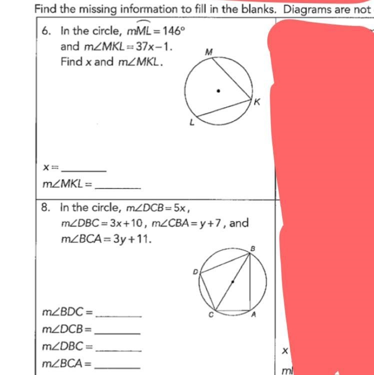 find the missing information to fill in the blanks. diagrams are not drawn to scale-example-1