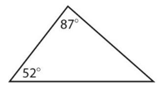 What is the measure of the missing angle in the triangle below? The measure of the-example-1