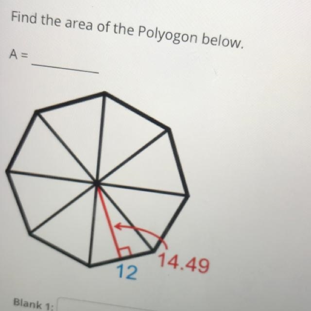 Find the area of the Polyogon below. A = 12 14.49-example-1