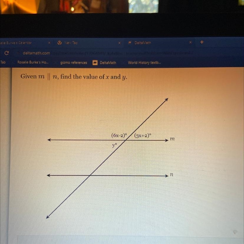 Given m || n, find the value of x and y. X = y = (6x-2)(3x+2) m n-example-1