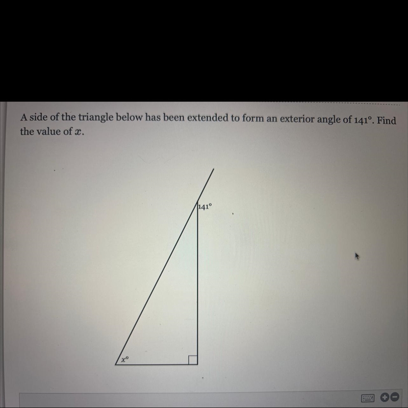 A side of the triangle below has been extended to form an exterior angle of 141°. Find-example-1